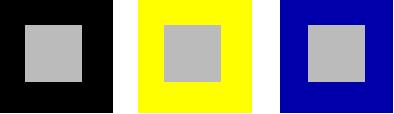 Wechselwirkung von Farben: graues Viereck in verschiedenen Farben
